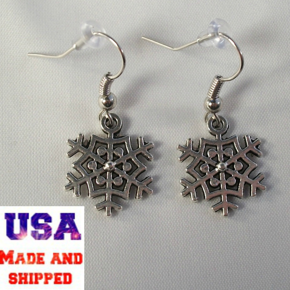 Silver Snowflake Dangle Earrings Women's Party Gift - Picture 2 of 2